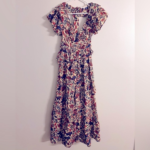 House of Harlow 1960 Dress Maxi XS Floral, Ruffles, Plunging Neck, Open Back - Picture 2 of 10